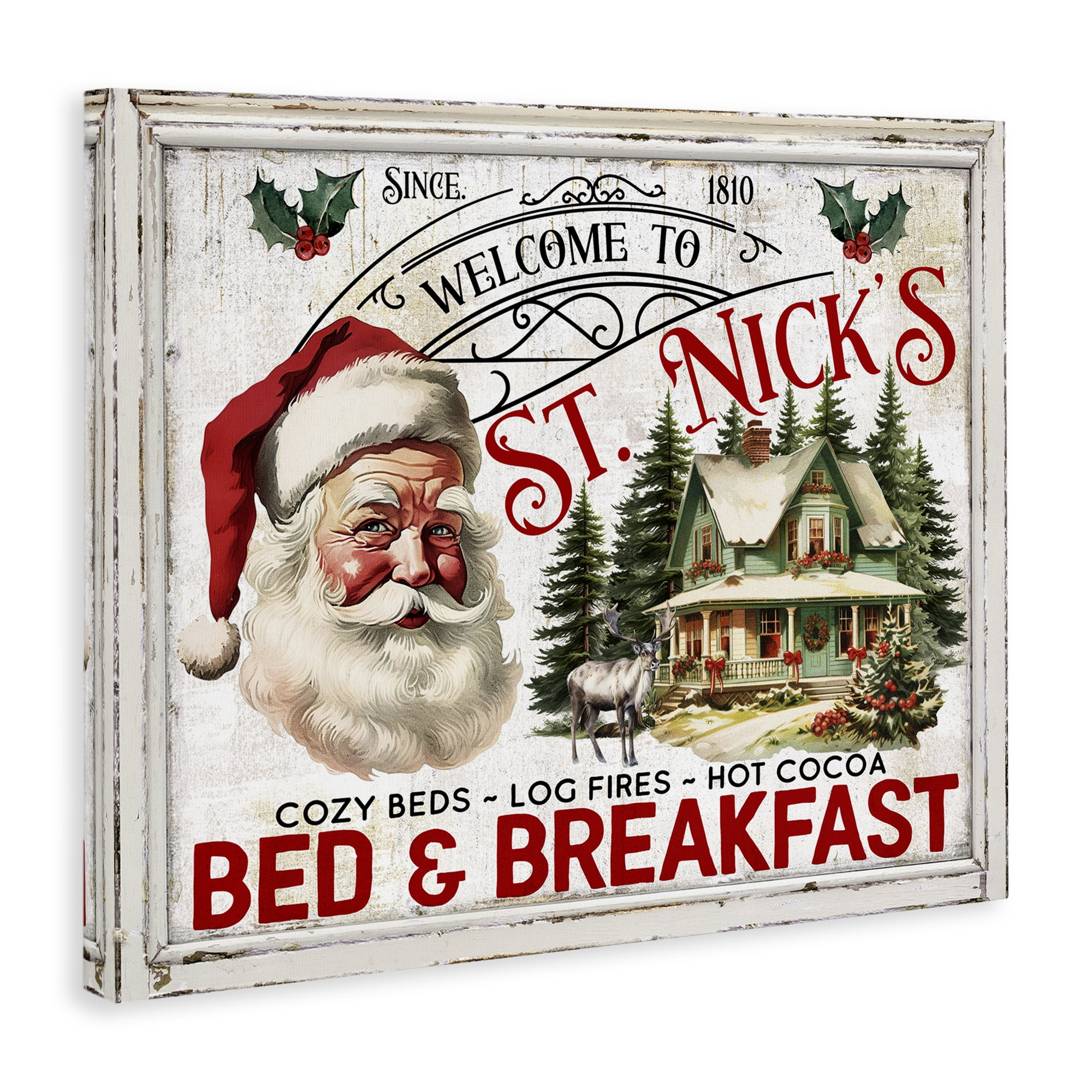 Stupell Industries St Nick's Bed & Breakfast Holiday Painting Gallery Wrapped Canvas Art Prints Wall Art, 20 x 16