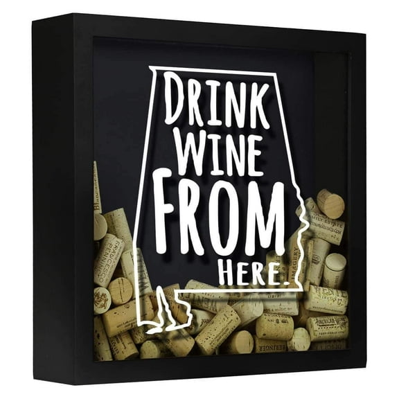 Torched Alabama Drink Wine Corks Shadow Box Wall Mount Decor 13"x13"x3" Black