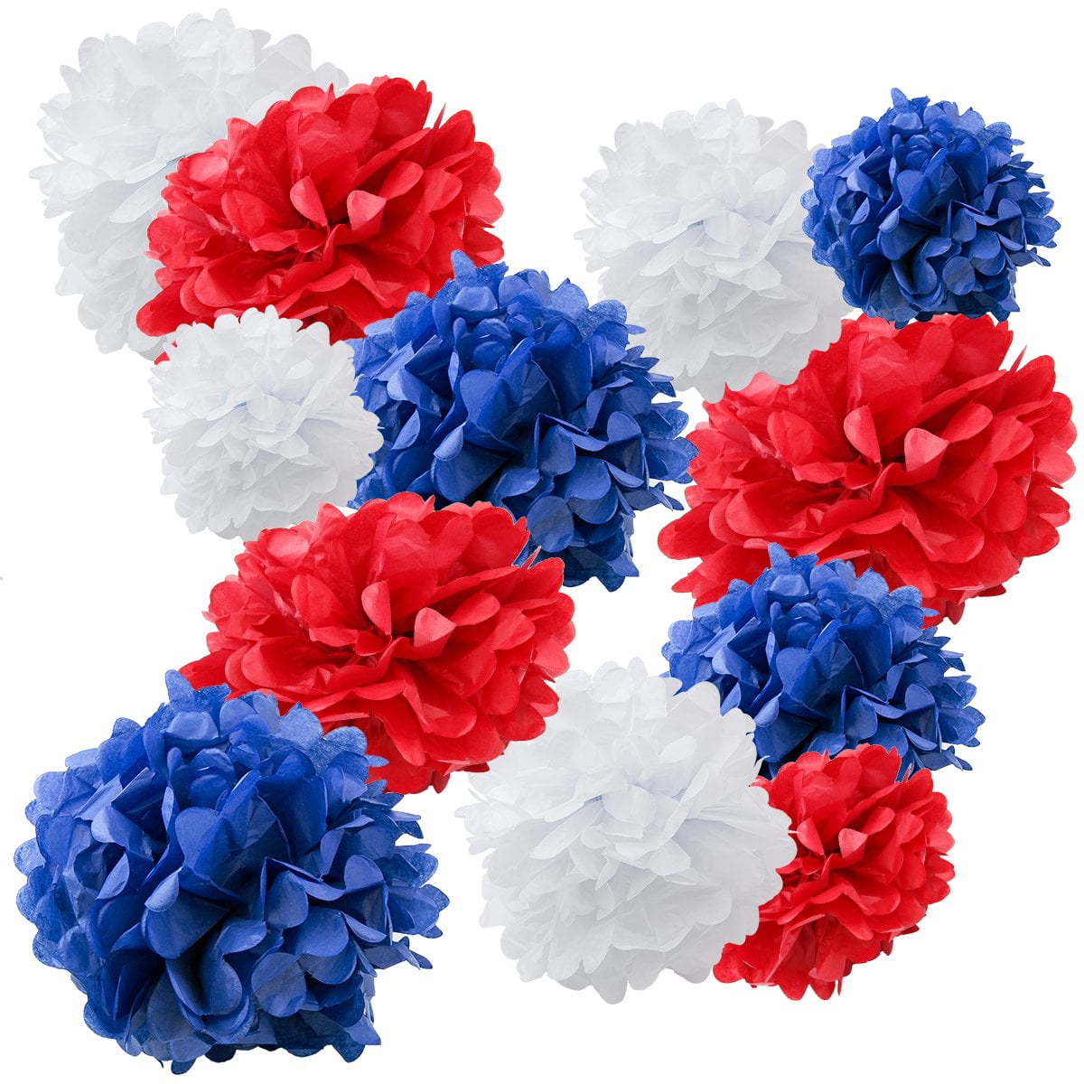 Floral Reef Variety Set of 12 (Assorted Red White and Blue Color Pack) consisting 8" 10" 12" 16" Tissue Paper Pom - Walmart.com