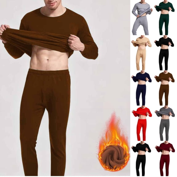 Lekwk Thermal Underwear for Men Fleece Lined Long Johns Long Sleeve Thermal Shirt and Stretch Leggings Warm Base Layer Cold Winter Gear Coffee L