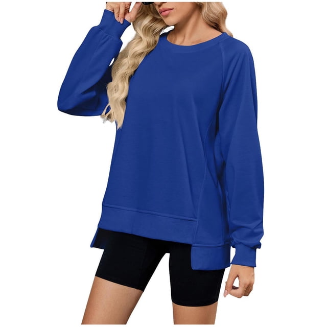 Tumotour Chandails pour Femmes à Col Rond à Manches Longues Chandails à Capuchon de Printemps Hauts Amples Décontractés Chandail à Enfiler Hauts Unis Légers Confortables Tenues de Mode d'Automne Vêtements 2025
