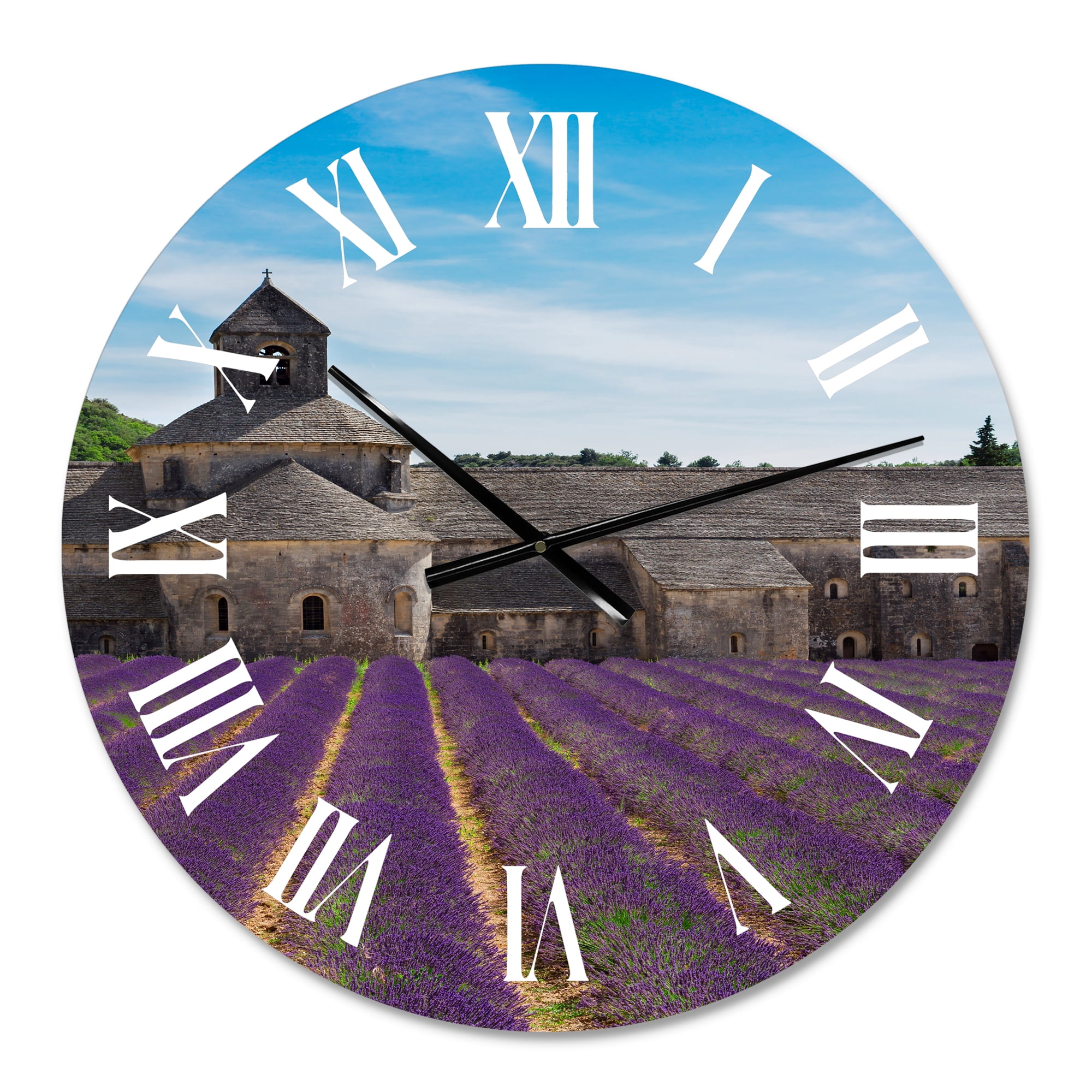 Designart 'Lavender Field With Abbey In France' Farmhouse Wall Clock