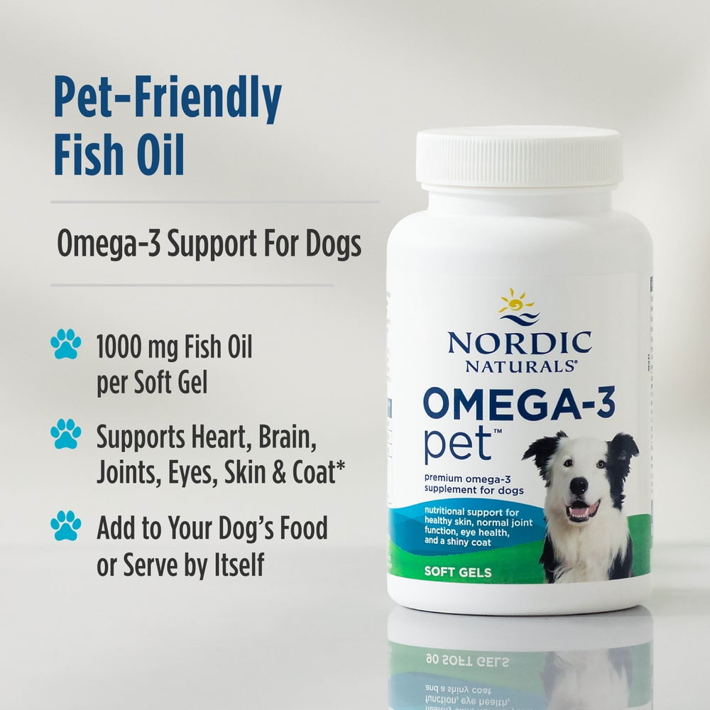 Nordic Naturals Omega-3 Pet, Soft Gels for Dogs, Fish Oil, 120 Ct