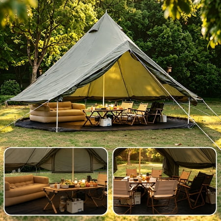 13.1ft 4-8 Person 4-Season Bell Tent with Stove Jack, Dark Green