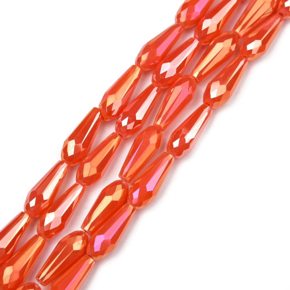 Electroplated Opaque Glass Beads Strands Full Rainbow Plated Faceted Teardrop Mixed Color 15x6mm Hole: 1mm about 47~ 50pcs/Strand 25~26.8 inches(63.5~68cm)