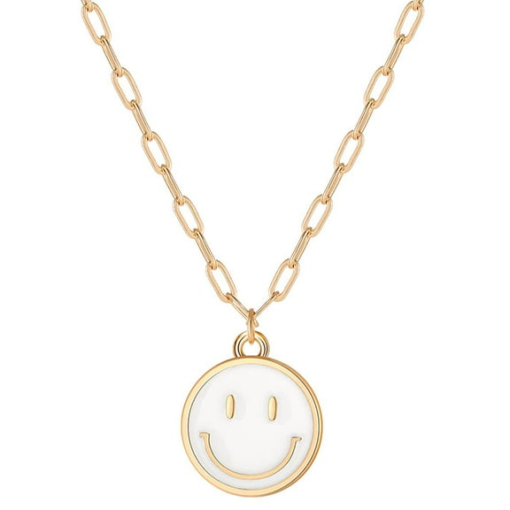 Smiley Paperclip Necklace, Delicate Round Pendant Chain Lovely preppy stuff Jewelry for Women
