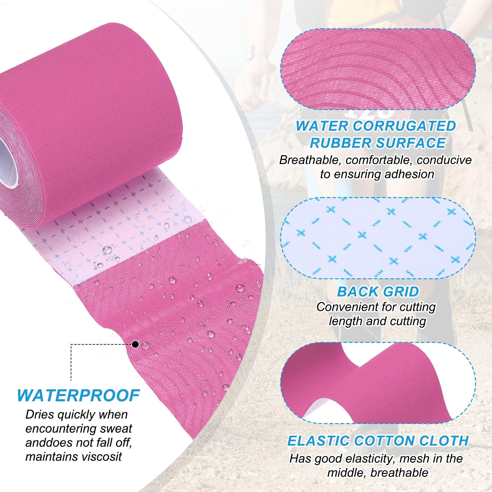 Uxcell 5.5 Yard x 3 Inch Kinesiology Tape, Adhesive Cotton Sports Muscle Support Tapes Waterproof Elastic Tape Light Blue/Green/Pink 3 Roll