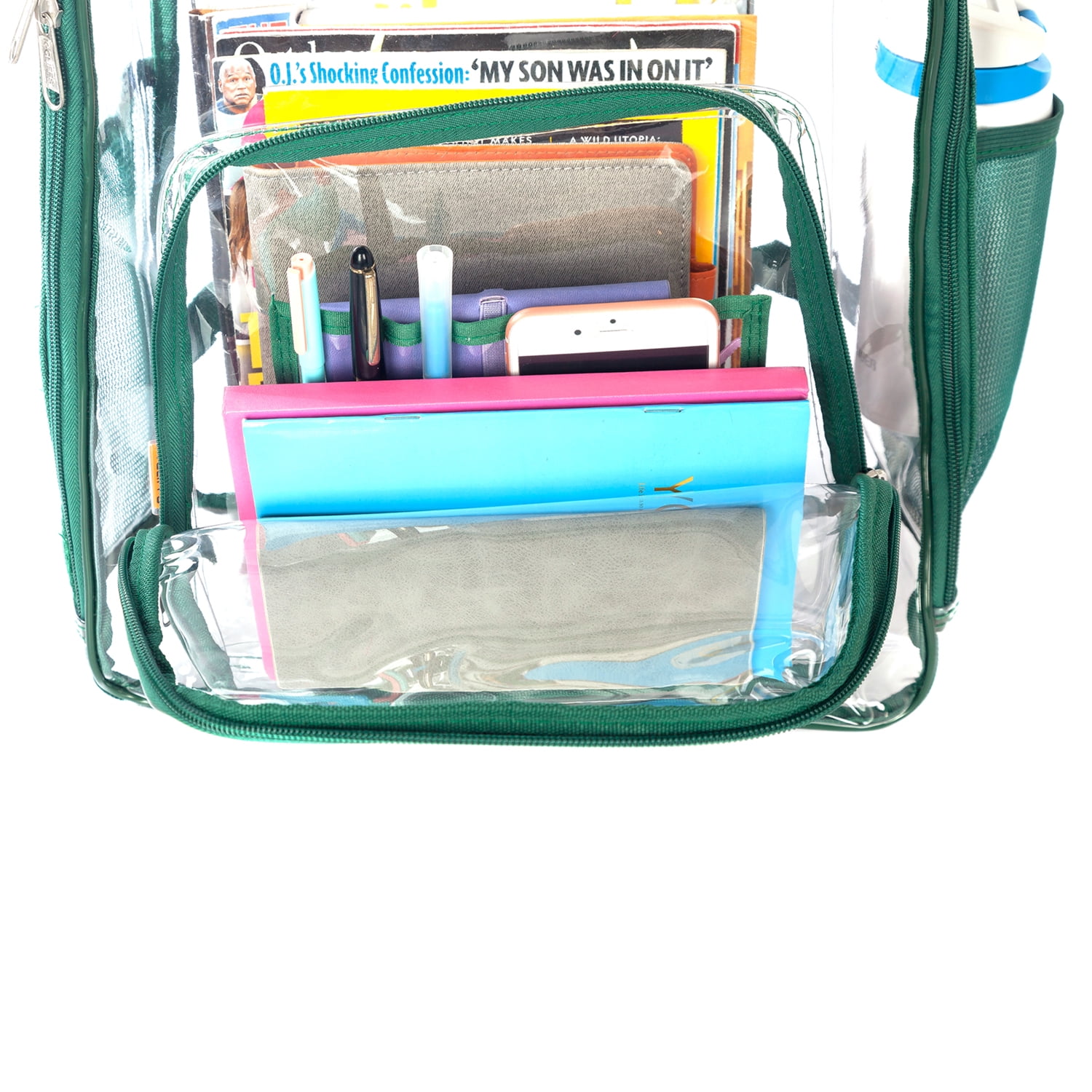 K-Cliffs Unisex Heavy Duty Clear Backpack with Green Trim