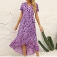 thumbnail image 4 of Vestido largo con volantes y estampado de manga corta con cuello en V bohemio a la moda para mujer Fridja qw7267, 4 of 8