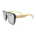 thumbnail image 3 of Geometric Large Shield Mirror Lens Bamboo Wood Arm Retro Sunglasses Matte Black - Silver Mirror, 3 of 4