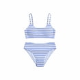 thumbnail image 6 of Sevevn Women's High Waisted Striped Bikini Set Ribbed Two Piece Swimsuit Light Blue L, 6 of 6