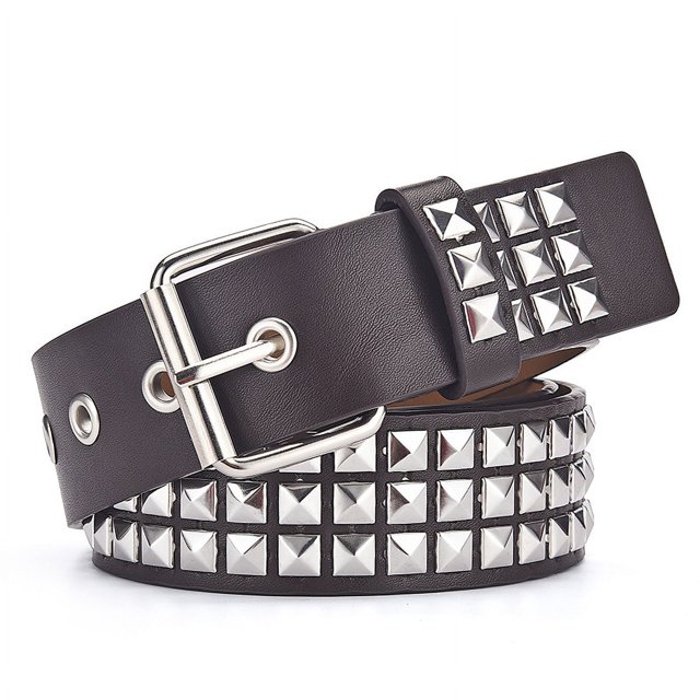 Cinturón con remaches de cuentas cuadradas Cinturón de pirámide de metal Cinturón para hombres y mujeres Cinturón de jeans con herrajes punk