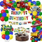Transportation Birthday Party Supplies 60 Pack Balloon Garland Arch Kit Vehicle Construction Happy birthday Banner Garland School Bus Car Train Plane Ship Yacht Helicopter Balloons Cake Toppers for Bo