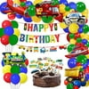 Transportation Birthday Party Supplies 60 Pack Balloon Garland Arch Kit Vehicle Construction Happy birthday Banner Garland School Bus Car Train Plane Ship Yacht Helicopter Balloons Cake Toppers f