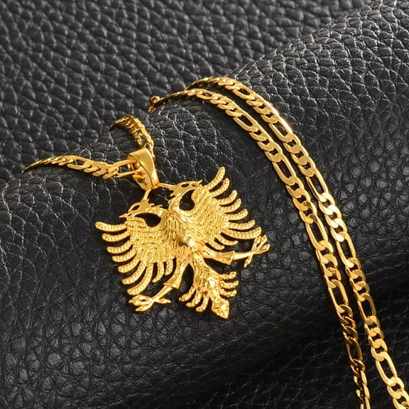 Albania Eagle Pendant Necklaces for Men Women 14k Yellow Gold Albanian Jewelry Ethnic Kosovo