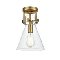 Innovations Lighting  Newton Cone - 1 Light 8" Flush Mount Clear/Brushed Brass
