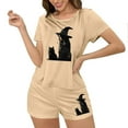 thumbnail image 5 of FDGIU Women's Halloween Pajama Set 2025 - Spooky Graphic Print 2-Piece Lounge Wear, Cute Short Sleeve Top & Elastic Waist Shorts, Soft Lightweight Sleepwear, 5 of 7