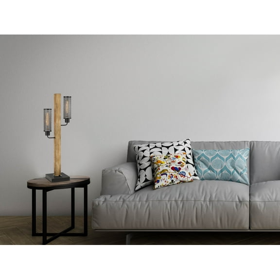 HomeRoots 524673 32 in. Brown Metal Two Light Table Lamp with Bronze Novelty Shade