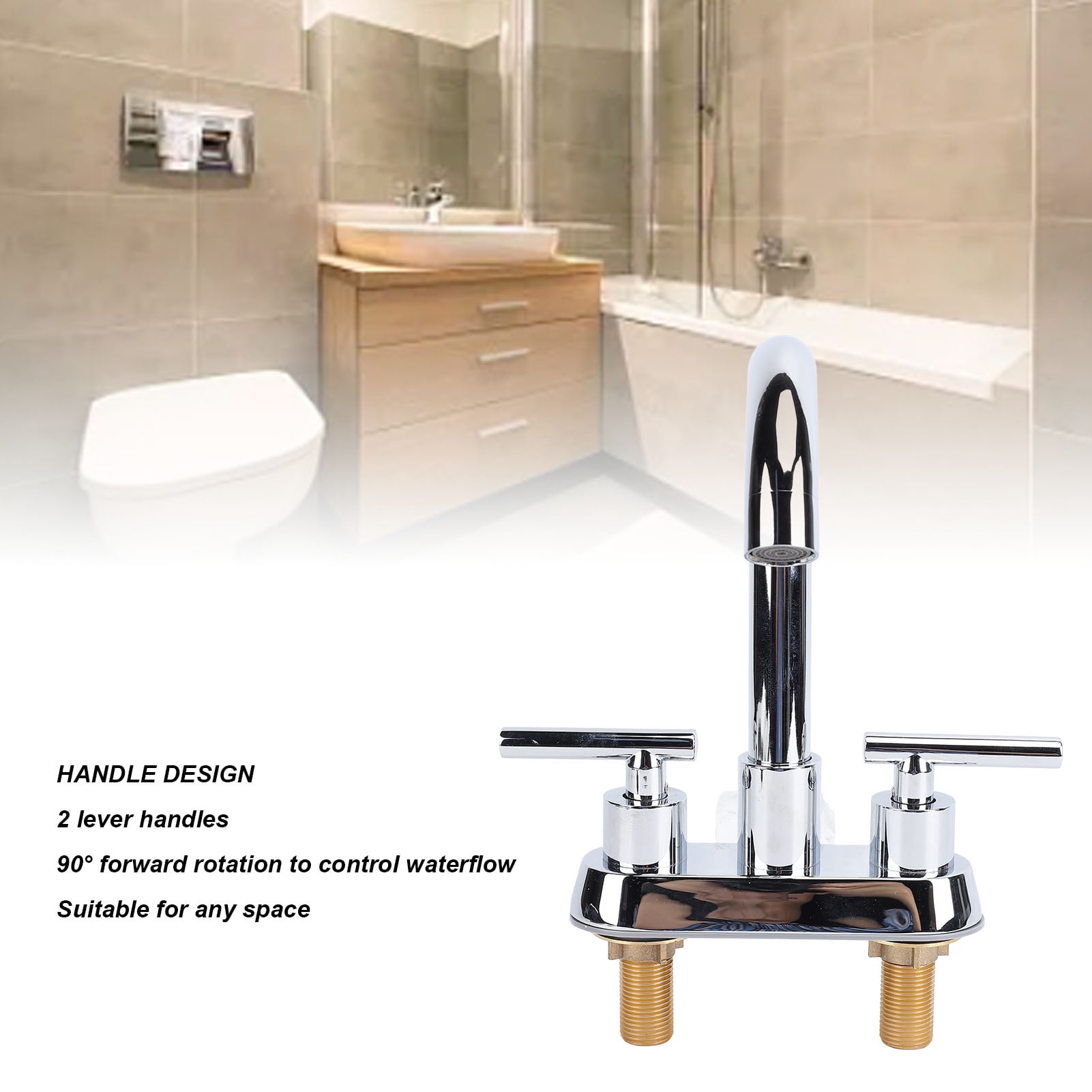 BIMZUC Double Handle Sink Faucet, 304 Stainless Steel Anti-Splash Bathroom Vanity Faucet, Chrome