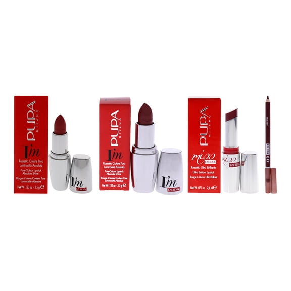 Pupa Milano I Am Pure-Colour Lipstick With True Lips Blendable Lip Liner and Miss Pupa Lipstick 4 Pc Kit