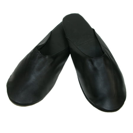 Black Cowhide Nappa Leather Travel Slippers With Case Black Cowhide Nappa Leather Travel Slippers With Case