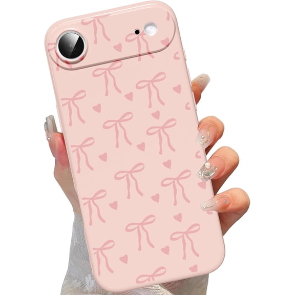 Cute Bow Phone Case for iPhone Air 6.5", Aesthetic Pink Heart Ribbon Bowknot Pattern Print Design Women Girly Case Gloss Raised Camera Protective Cover Soft Slim Silicone Shockproof TPU Funda