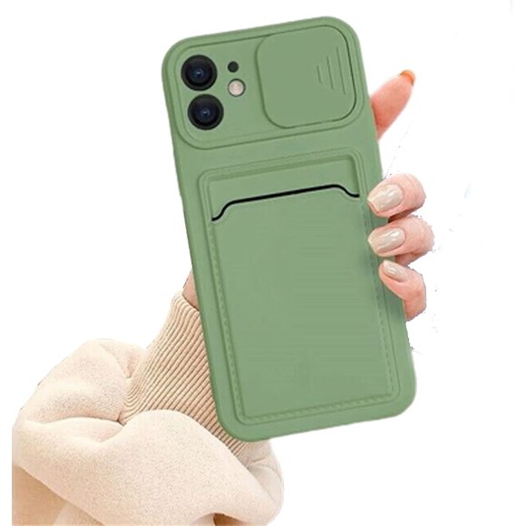 iPhone XR Case with Card Holder Soft Liquid Silicon Scratch-Resistant Camera Cover Slide Lens Protective Case for Apple iPhone XR