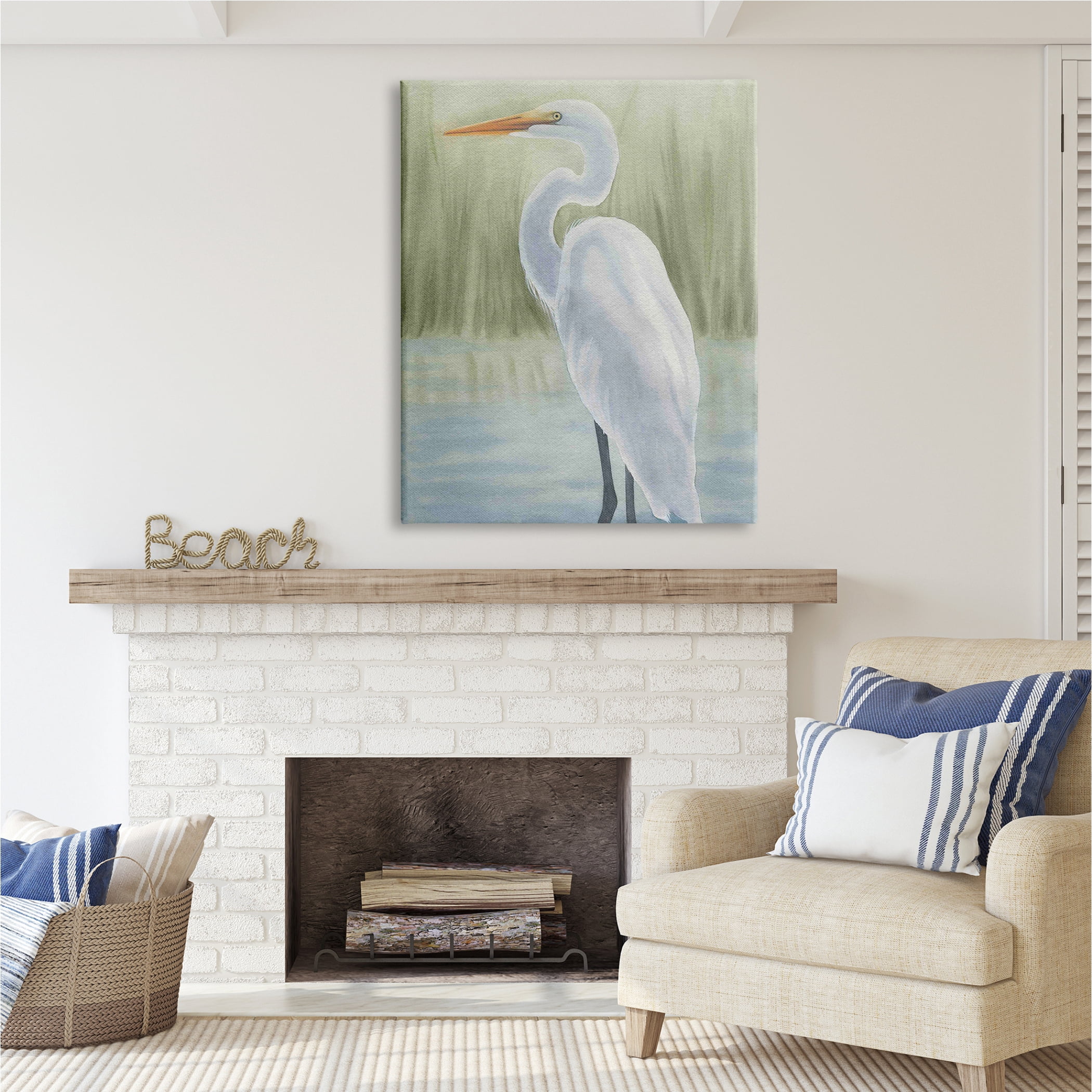 Stupell Industries Egret on Marsh Landscape Animals & Insects Painting Gallery Wrapped Canvas Print Wall Art, 36 x 48