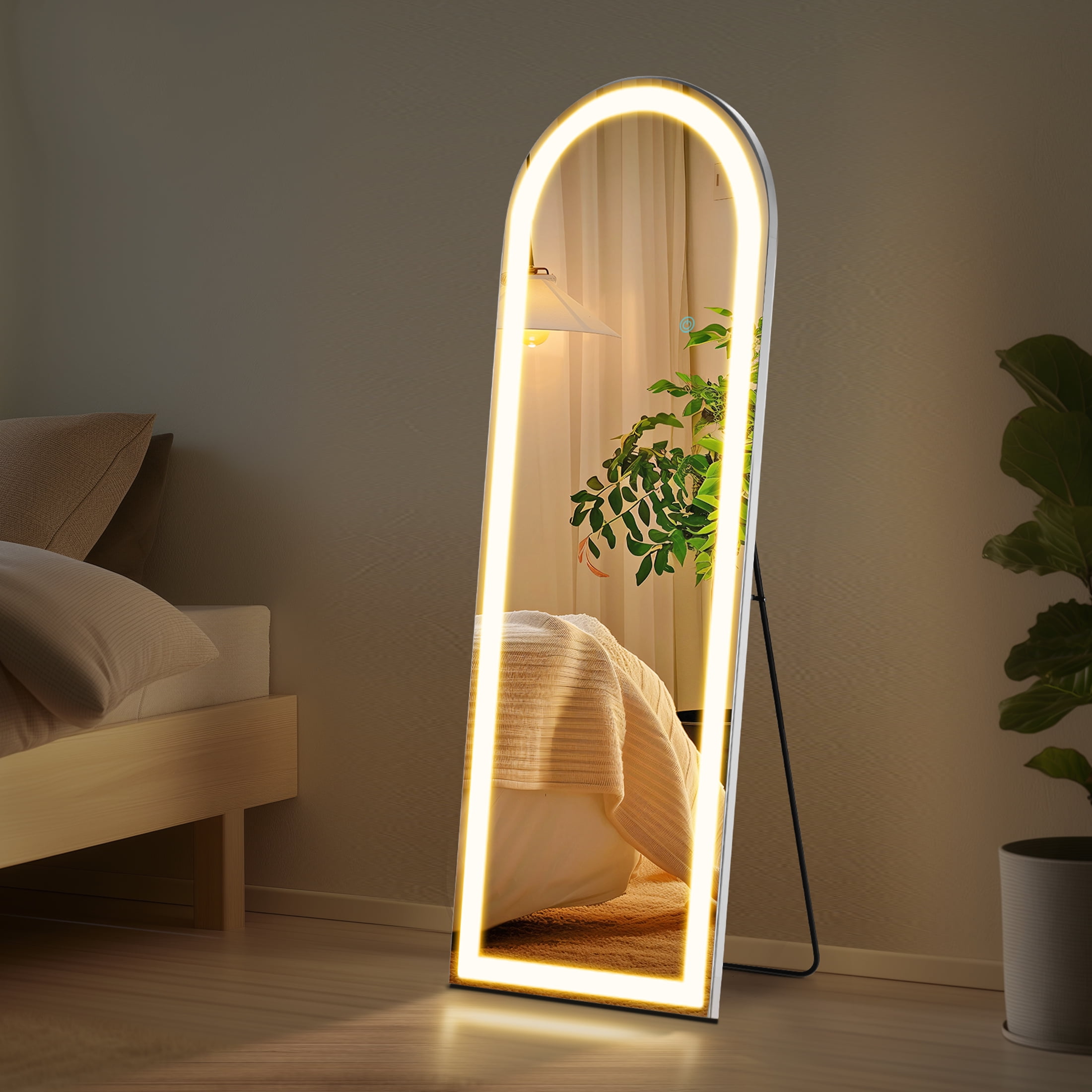 EDX LED 3 Color Lighting Full Body Mirror 60"x 16" Arched Floor Mirror with Lights Wall Mounted Free Standing Leaning for Home, White