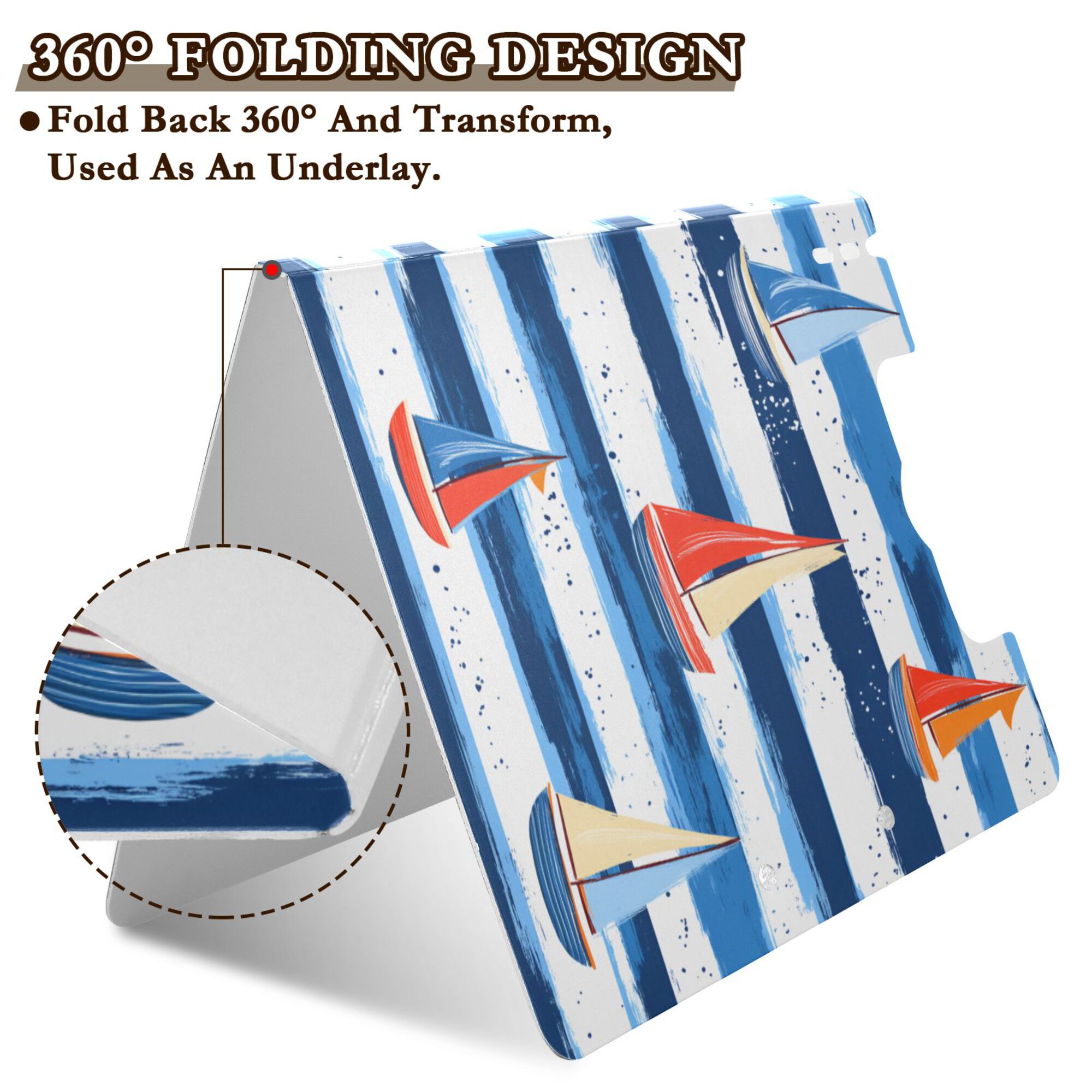 FORMRS A4 Clipboard Folder with Pen Holder Horizontal Foldable School Office Binder, Blue Sailboats