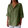 thumbnail image 3 of Cotton Linen Shirts for Women 2026 Summer Short Sleeve Button V Neck Tops Dressy Casual Oversized Tshirts by Yigetop Green 5XL, 3 of 8