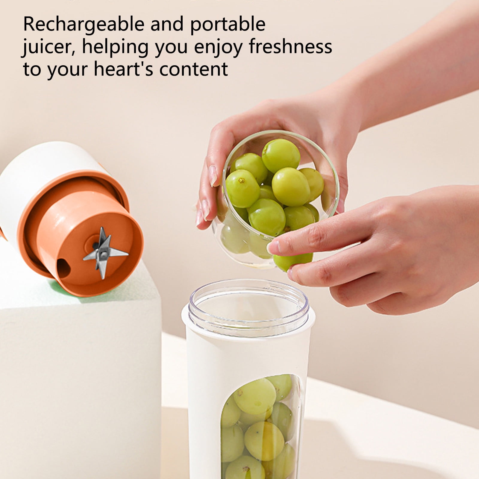 Orange Juicer Machine Small Juicing Cup with USB Charging 480 ml Capacity 6-Blade Head Portable Electric Citrus Press