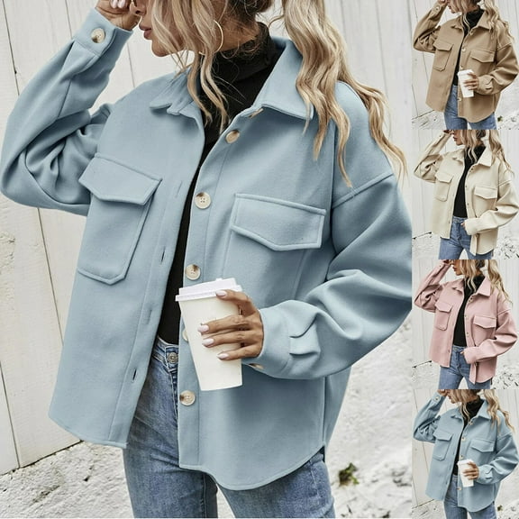 Lovskoo Womens Winter Coats Button Down Single Breasted Pea Coat Casual Solid Color Buttons Tops Turndown Collar Long Sleeve Casual Outwear Trench Coat Overcoat Beige