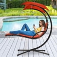 thumbnail image 2 of NiamVelo Hanging Chaise Lounger Chair Floating Arc Stand Air Porch Stand Hammock Patio Swing Chair with Built-in Pillow & Removable Canopy, Orange, 2 of 7