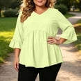 thumbnail image 2 of NominalSnug Womens Plus Size Babydoll Tops 3/4 Length Sleeve V Neck T Shirts Casual Loose Fit Blouse, 2 of 8