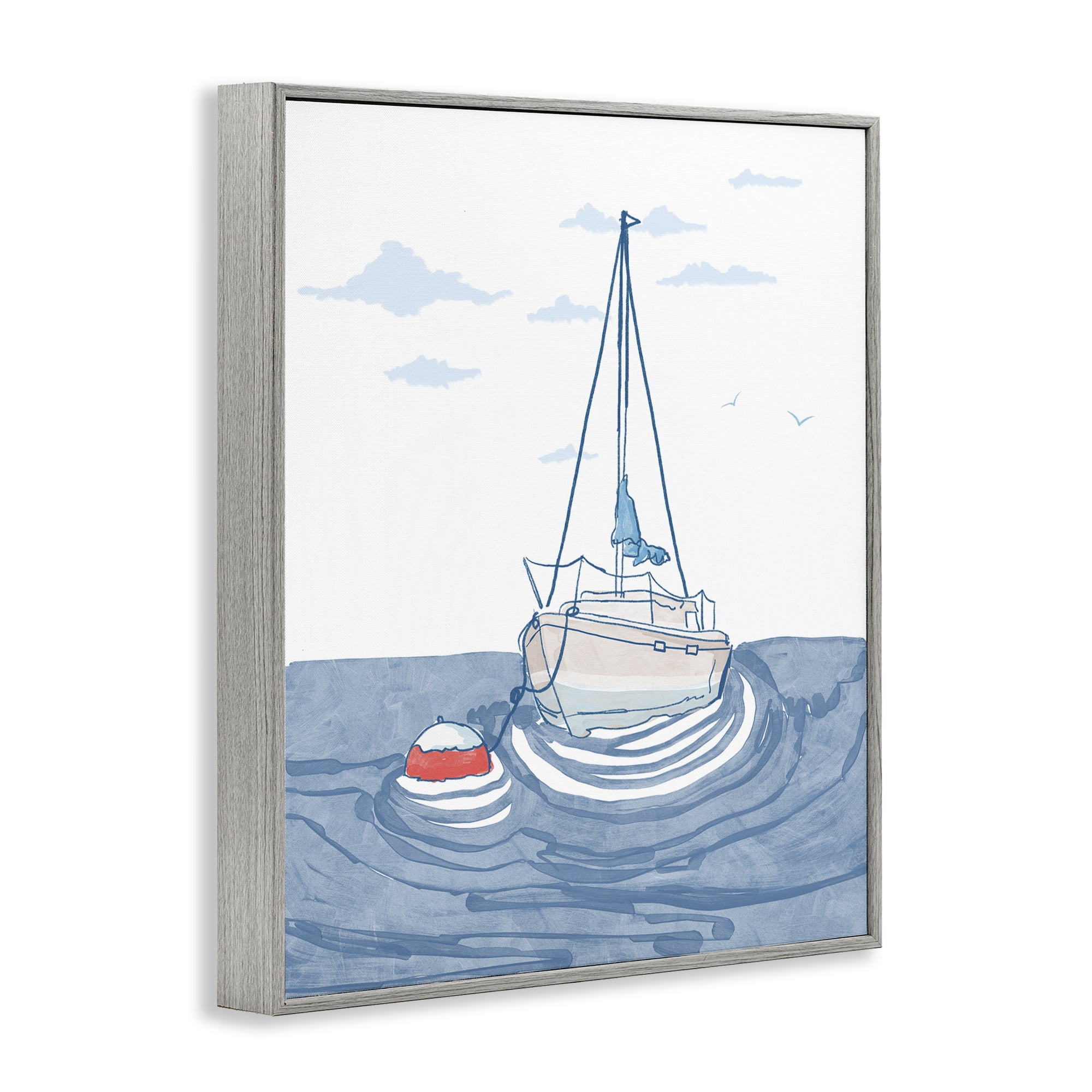 Stupell Industries Cool Tone Sailboat Floating Gray Framed Giclee Art, design by Melissa Tilley