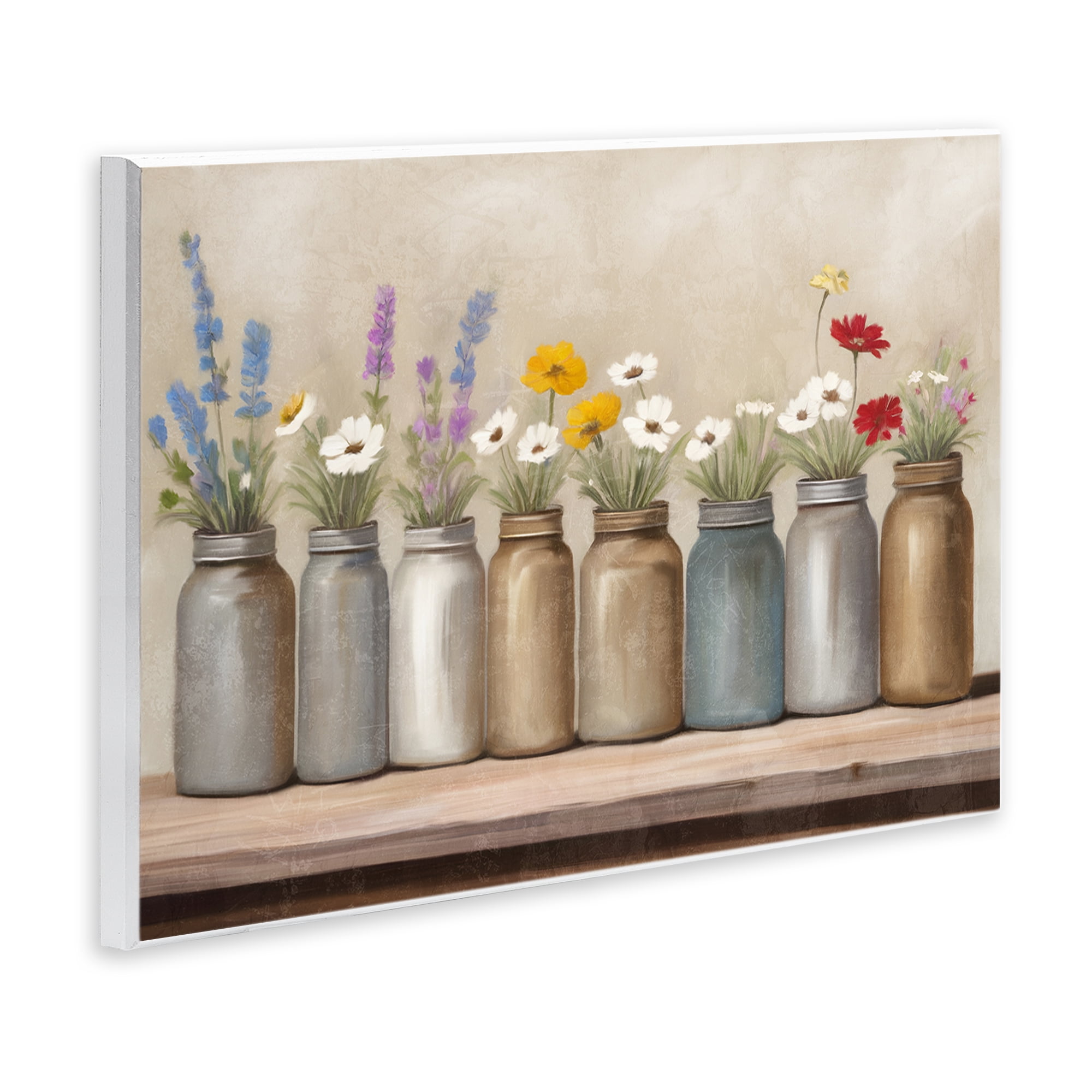 Stupell Industries Jars with Wildflowers Plants & Flowers Painting Unframed Art Print Wall Art, 15 x 10