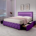 thumbnail image 3 of 4 Ever Winner Queen Size Bed frame with Headboard, Faux Leather Upholstered Bed Frame, Wood Slat Support, No Box Spring Needed, Easy Assembly, Purple, 3 of 7