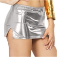 thumbnail image 2 of Women's Shiny Mini Skirt Elastic Waistband Bodycon Skirts with Side Slit Carnival Festival Costume One Size, 2 of 5