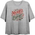 thumbnail image 2 of Merry & Bright Text
 Women's Heather Gray Crew Neck Short Sleeve Crop Tee-XS, 2 of 3