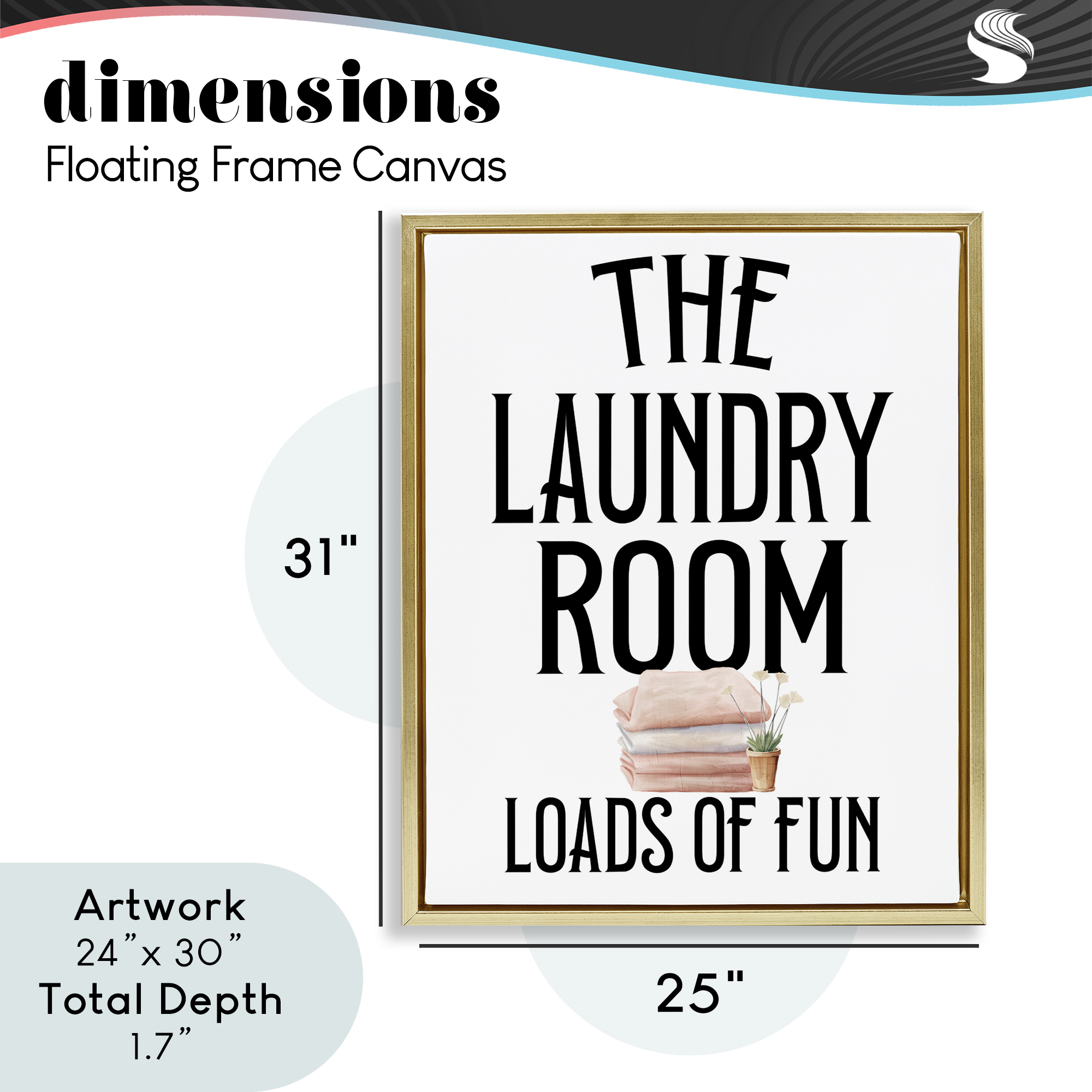 Laundry Room Fun Minimal Gold Framed Floater Canvas Wall Art, design by Kim Allen