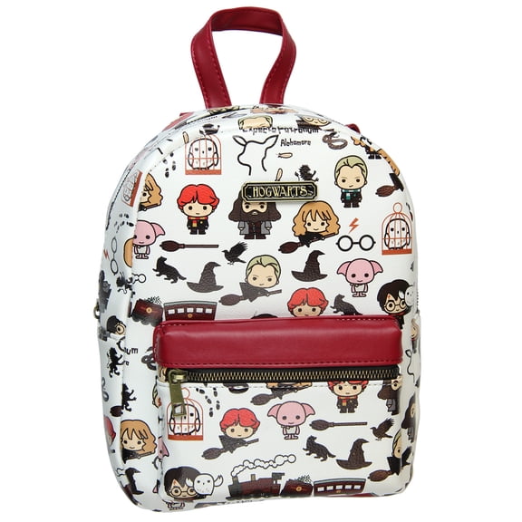 Harry Potter Allover Chibi Character Pattern Faux Leather Tote Bag Mini Backpack 11"