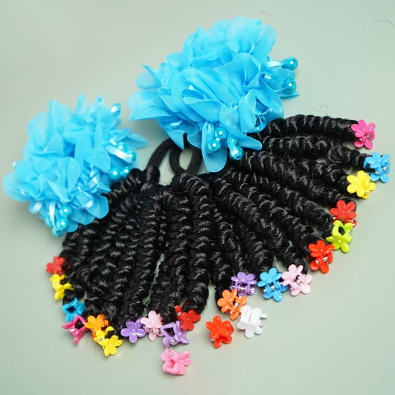 2pcs Chic Mini Braided Ponytail Hair Extensions | Handmade, Detachable Synthetic Hair with Elegant Flower Clips & Hairtie - Perfect for Daily Wear, Parties & Special Occasions