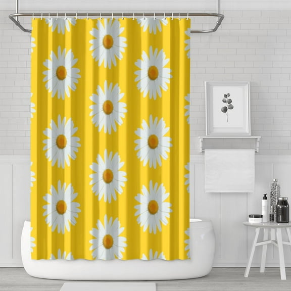 Waterproof Daisy Shower Curtain 72x72 Inch Boho Style Polyester Unique Shower Curtain for Bathroom Hotel Home Decor with 12 Plastic Hooks