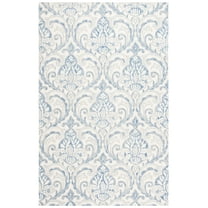 SAFAVIEH Micro-Loop Cornelius Floral Ogee Wool Area Rug, Ivory/Blue, 5' x 8'