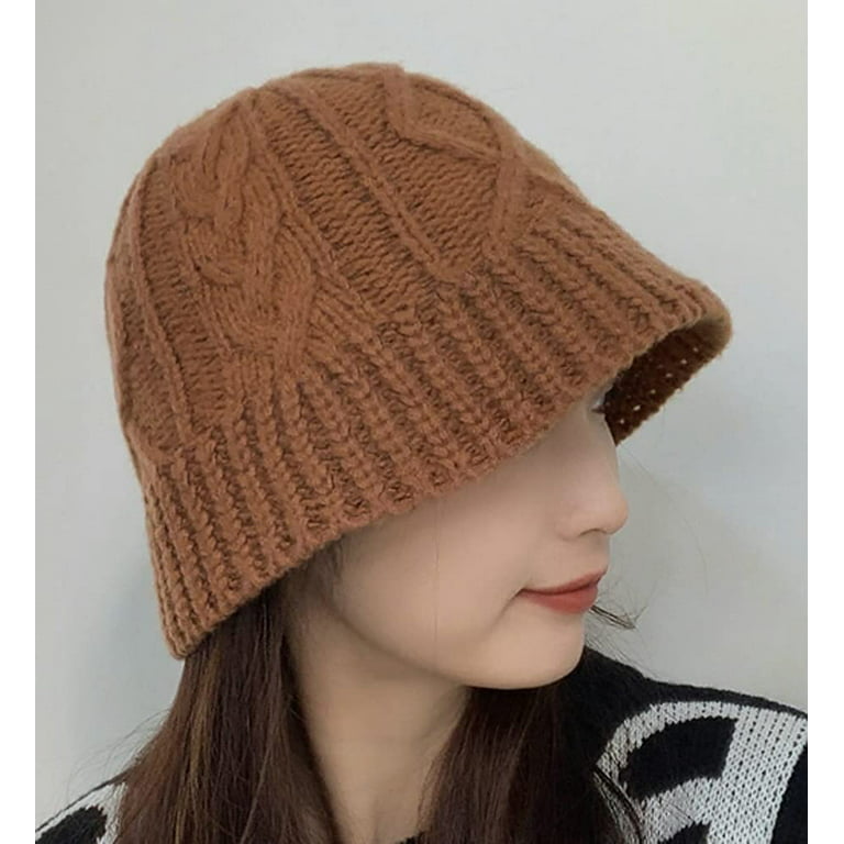 DanceeMangoo Women Knit Bucket Hat Slouchy Cable Warm Soft Cap Cute Thick  Fisherman Hat