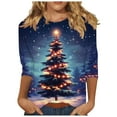 thumbnail image 2 of Elvqul Cozy Shirts for Women 3/4 Sleeve Tops Graphic Vacation Plus Size Christmas Blue Crew Neck Womens Shirts, 2 of 5