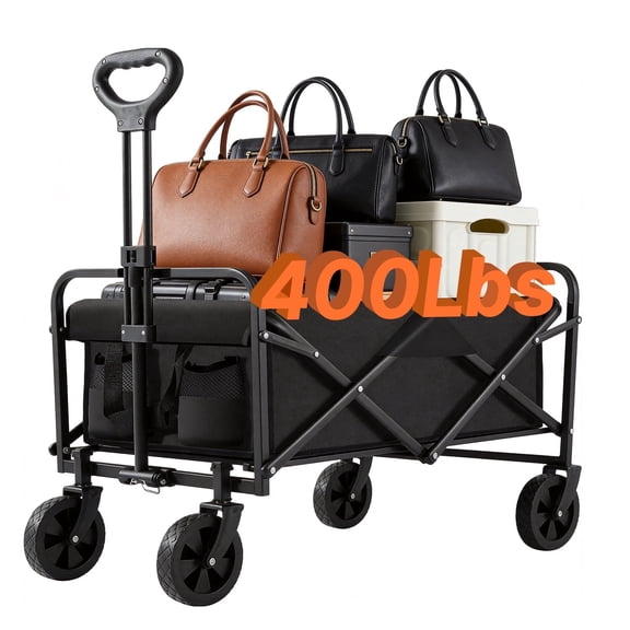 BN-LINK Collapsible Wagon Cart Max 400lb, Wagons Carts Foldable Carts, Lightweight Portable Utility Shopping Cart with Wheels, Folding Grocery Wagon Cart for Grocery, Camping, Shopping, Beach, Garden