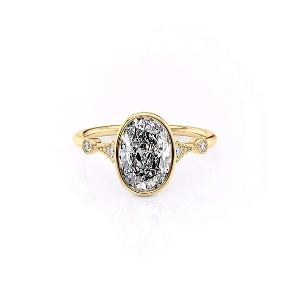 vylahjewellery Oval Cut Diamond Wedding Bezel Set Moissanite Engagement Ring for Women 14K Vermeil Yellow Gold Vintage Promise Anniversary Ring