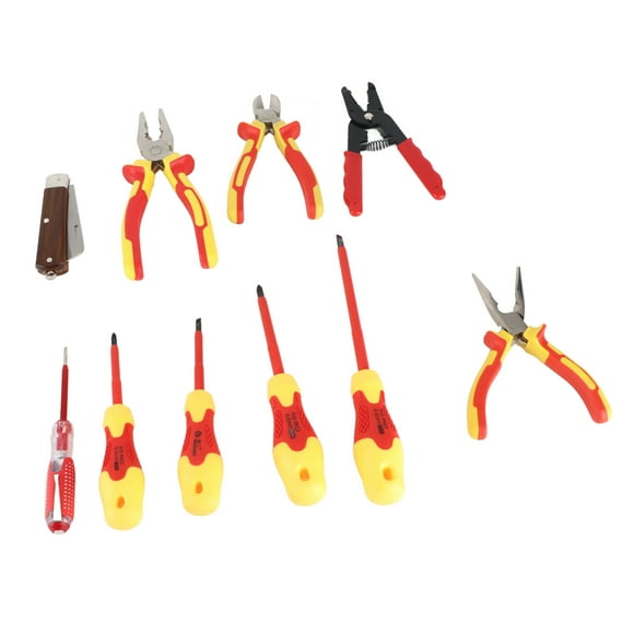 Insulated Electrician Tool Set, Dual Plastic Handle Electrician Tool Set Comfortable Grip with Slotted Cross Head Tip for Wire Stripping